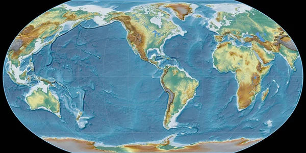 Světová Mapa Robinsonově Projekci Soustředila Západní Délky Topografická Reliéfní Mapa — Stock fotografie