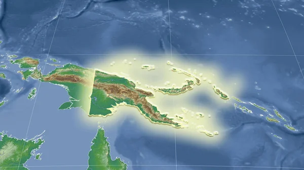 Papua Seu Bairro Perspectiva Oblíqua Distante Forma Brilhou Cor Mapa — Fotografia de Stock