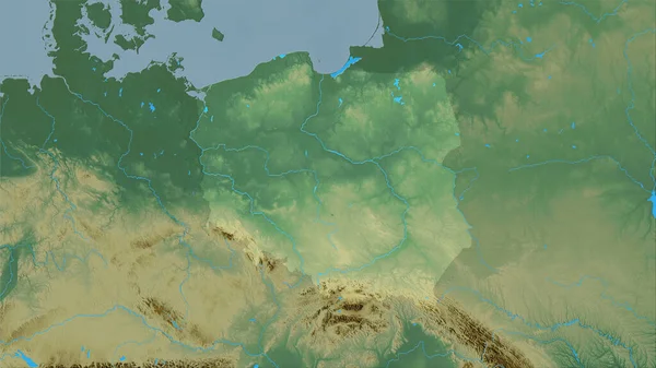 立体投影地形图上的波兰地区 栅格层的原始组成 — 图库照片