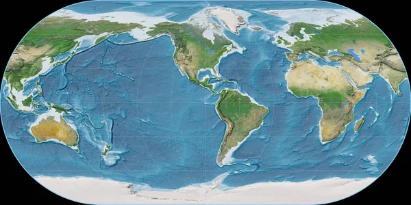 Světová Mapa Orteliově Oválné Projekci Soustřeďuje Západní Délky Satelitní Snímky — Stock fotografie