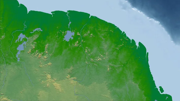 Suriname Perspectiva Close País Sem Esboço Cor Mapa Físico — Fotografia de Stock