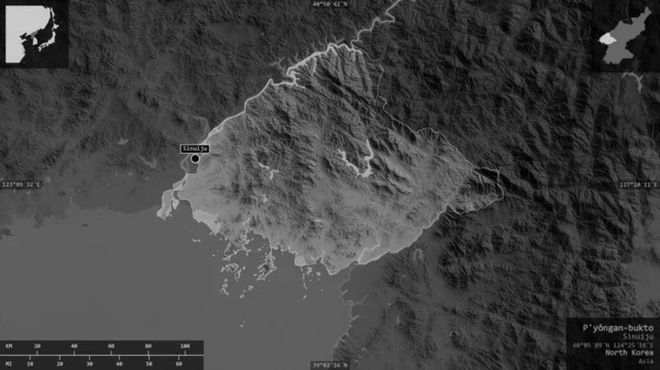 Pyongan Bukto Provincia Corea Del Norte Mapa Escala Grises Con — Foto de Stock