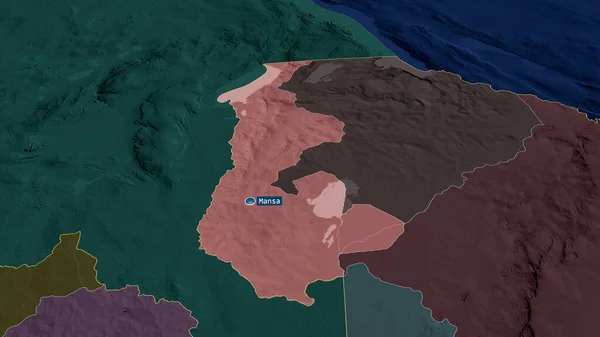 Luapula - province of Zambia zoomed and highlighted with capital. Colored and bumped map of the administrative division. 3D rendering