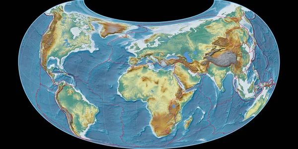 Mapa Świata Projekcji Raisz Armadillo Skupiona Wschodniej Długości Geograficznej Topograficzna — Zdjęcie stockowe