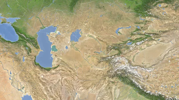 Uzbekistán Jeho Okolí Vzdálená Šikmá Perspektiva Žádný Obrys Satelitní Snímky — Stock fotografie