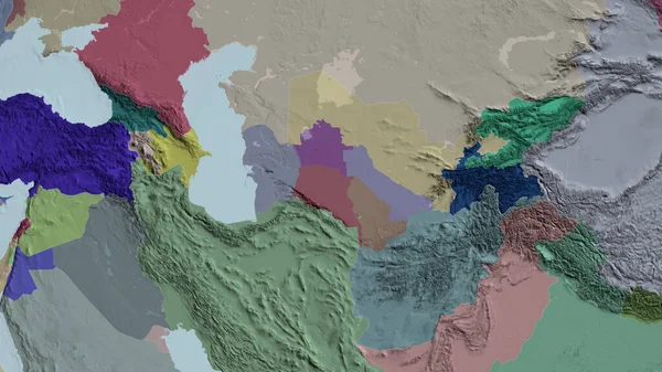 土库曼斯坦扩大了面积 成为邻国 绘制了行政区划的彩色和凸起的地图 3D渲染 — 图库照片