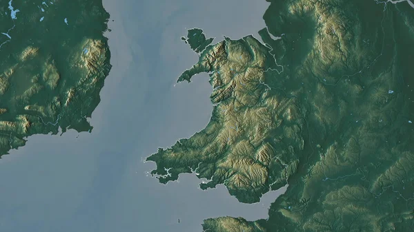 Wales Region Spojeného Království Barevná Úleva Jezery Řekami Tvar Rýsoval — Stock fotografie