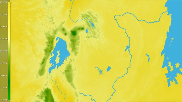 Середня Температура Найтеплішого Кварталу Районі Руанди Стереографічній Проекції Легендою Сирою — стокове фото