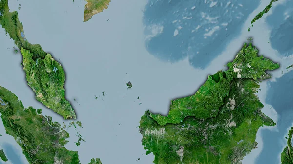 Stereografik Projeksiyondaki Uydusundaki Malezya Bölgesi Koyu Parlak Dış Hatlı Raster — Stok fotoğraf