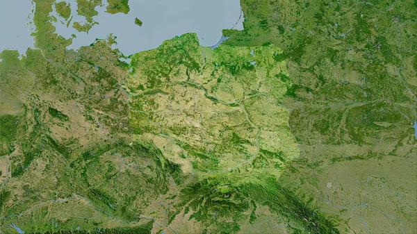 Polonia Area Sulla Mappa Satellitare Nella Proiezione Stereografica Composizione Grezza — Foto Stock