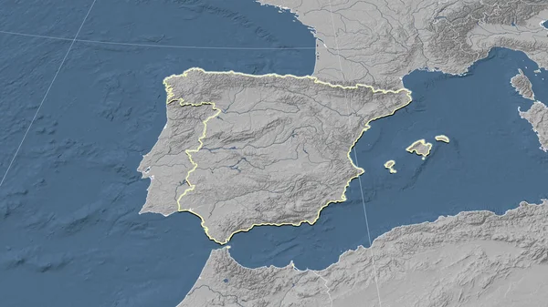 Španělsko Jeho Okolí Vzdálená Šikmá Perspektiva Obrys Mapa Elevace Stupních — Stock fotografie