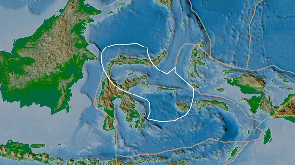 概要ヴァン グリンテンI投影図上の物理地図上の隣接するプレートのモルッカ海地殻プレートと境界 斜めの変換 — ストック写真