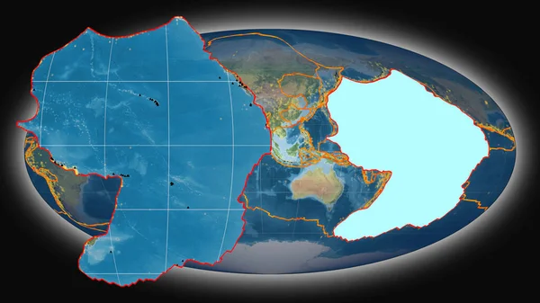 Płyta Tektoniczna Pacyfiku Ekstrudowana Prezentowana Globalnej Mapie Topograficznej Projekcji Mollweide — Zdjęcie stockowe