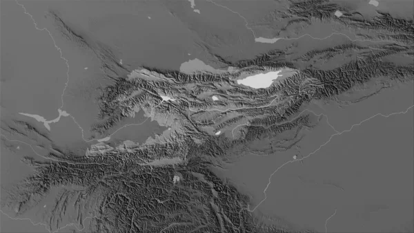 Kyrgyzstán Mapě Nadmořské Výšky Stupních Šedi Stereografické Projekci Hrubé Složení — Stock fotografie