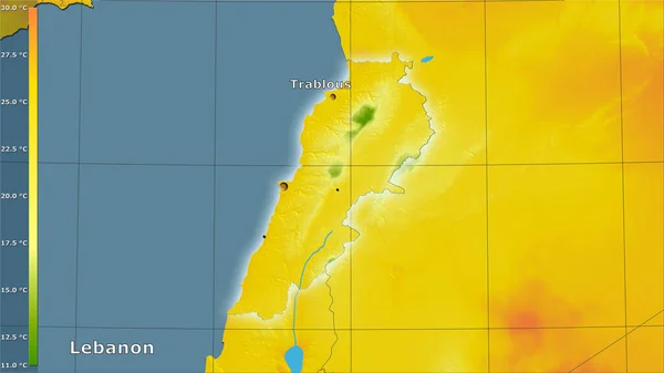 Temperatura Média Quarto Mais Quente Dentro Área Líbano Projeção Estereográfica — Fotografia de Stock