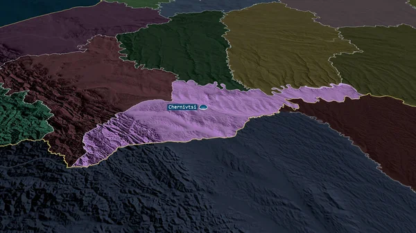 Černovice Region Ukrajiny Přiblížil Zvýraznil Kapitálem Barevná Poďobaná Mapa Administrativního — Stock fotografie