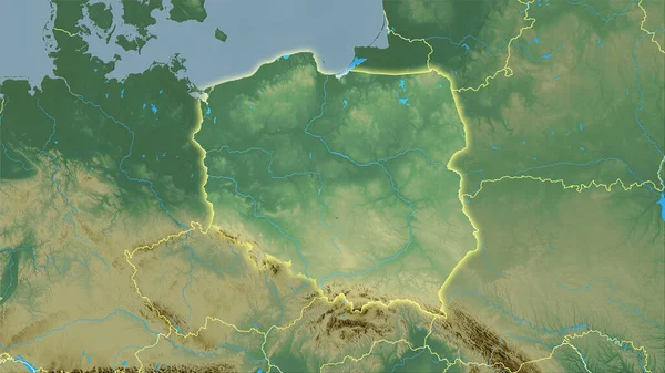 Πολωνία Περιοχή Στον Τοπογραφικό Ανάγλυφο Χάρτη Στην Στερεογραφική Προβολή Ακατέργαστη — Φωτογραφία Αρχείου
