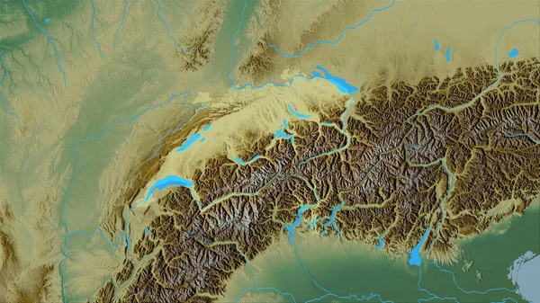 Gebiet Schweiz Auf Der Topographischen Reliefkarte Der Stereographischen Projektion Rohzusammensetzung — Stockfoto
