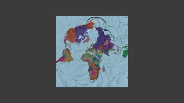 世界大比例尺地图的正方形框架 呈倾斜的范德格林登投影 以科索沃领土为中心 行政区划的彩色地图 — 图库照片