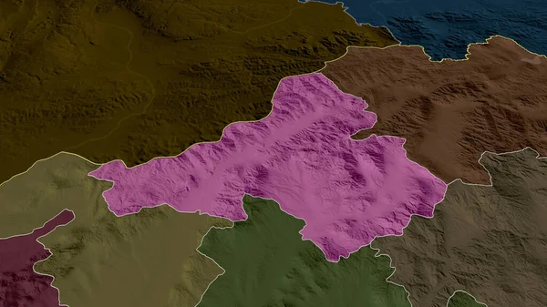 Trenciansky Region Słowacji Powiększył Podkreślił Kolorowa Wyboista Mapa Podziału Administracyjnego — Zdjęcie stockowe