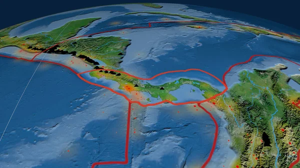 Plaque Tectonique Panama Esquissée Sur Globe Imagerie Satellite Rendu — Photo