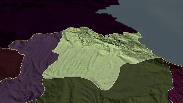 Kirklareli - province of Turkey zoomed and highlighted. Colored and bumped map of the administrative division. 3D rendering