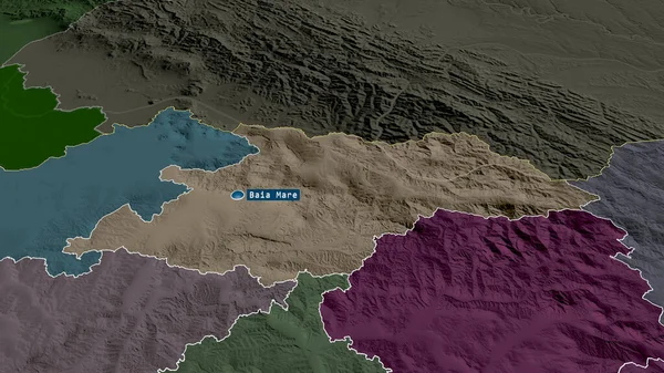 Maramures Okres Rumunsko Přiblížil Zvýraznil Kapitálem Barevná Poďobaná Mapa Administrativního — Stock fotografie