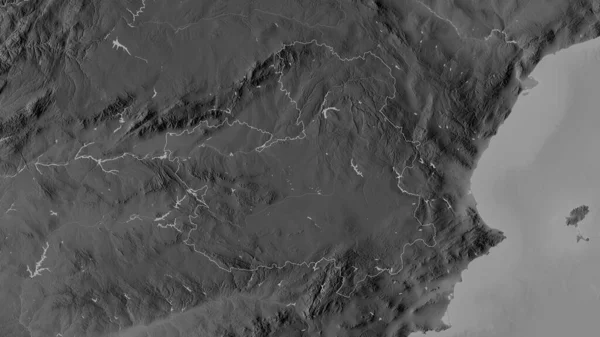 Kastylia Mancha Wspólnota Autonomiczna Hiszpanii Mapa Szarości Jeziorami Rzekami Kształt — Zdjęcie stockowe