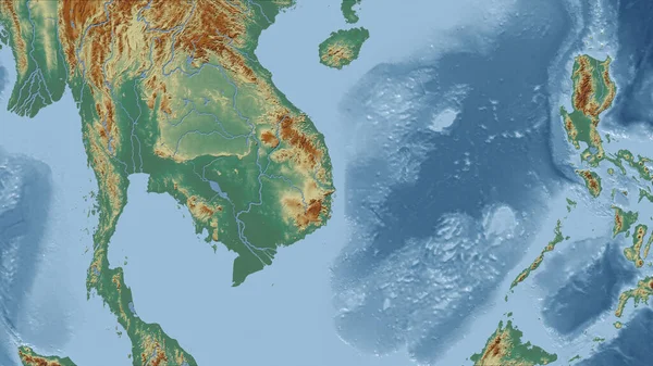 Tailândia Perspectiva Close País Sem Esboço Mapa Topográfico Relevo — Fotografia de Stock