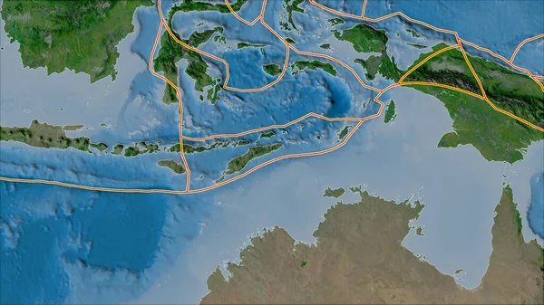 Tectonische Platen Grenzen Aan Satelliet Een Kaart Van Gebieden Grenzend — Stockfoto