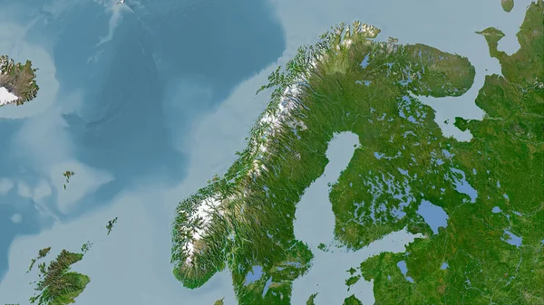 Stereografik Projeksiyondaki Uydu Haritasında Norveç Alanı Raster Katmanlarının Ham Bileşimi — Stok fotoğraf