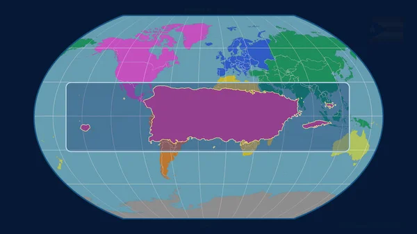 Přiblížený Pohled Portoriko Perspektivními Liniemi Proti Globální Mapě Projekci Kavrayskiy — Stock fotografie