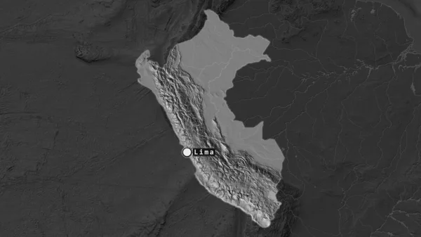 Zona Destacada Perú Con Punto Capital Etiqueta Mapa Desaturado Barrio —  Fotos de Stock