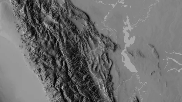圣马丁 秘鲁地区 有湖泊和河流的灰度地图 形状与它的国家相对应 3D渲染 — 图库照片