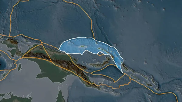 Placa Tectônica Bismarck Norte Delineada Mapa Relevo Separada Por Dessaturação — Fotografia de Stock