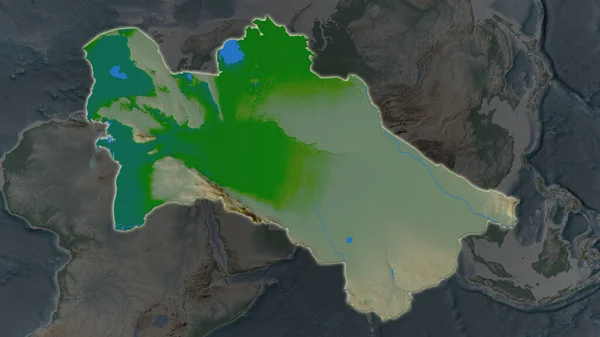 Région Turkménistan Est Agrandie Brillé Sur Fond Sombre Son Environnement — Photo