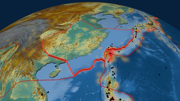 Yangtze Tektoniska Platta Extruderade Jorden Topografisk Hjälpkarta Rendering — Stockfoto