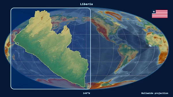 Vergrößerte Ansicht Von Liberia Mit Perspektivischen Linien Gegen Eine Weltkarte — Stockfoto