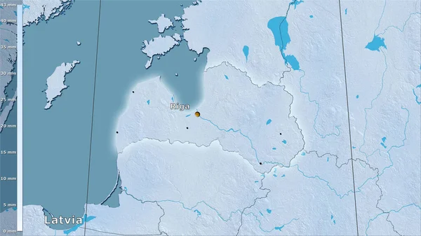 Осадки Самого Сухого Месяца Территории Латвии Стереографической Проекции Легендой Основная — стоковое фото