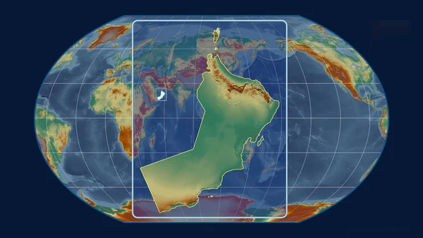 Vista Ampliada Del Contorno Omán Con Líneas Perspectiva Contra Mapa — Foto de Stock