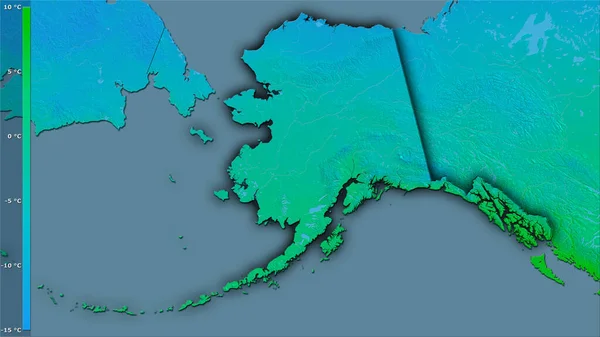 Annual Mean Temperature United States Alaska Area Stereographic Projection Legend — Stock Photo, Image