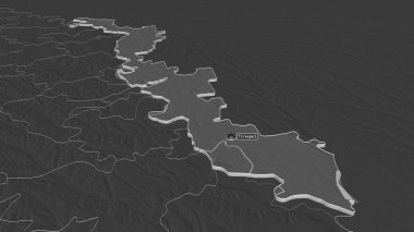 Moldova 'nın toprak birimi olan Transnistria' ya yakınlaştırma yapıldı. Belirsiz bir bakış açısı. Yüzey sularıyla çift seviyeli yükseklik haritası. 3B görüntüleme
