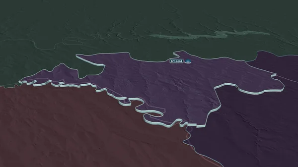 Ampliar Briceni Distrito Moldavia Extruido Perspectiva Oblicua Mapa Coloreado Tocado — Foto de Stock
