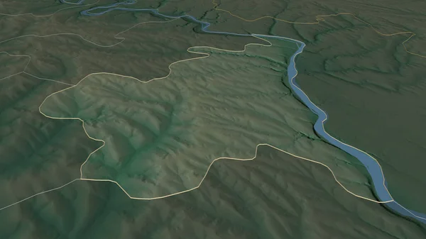 Zoom Rezina District Moldova Outlined Oblique Perspective Topographic Relief Map — Stock Photo, Image