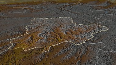Afganistan 'ın Daykundi iline yakınlaş. Belirsiz bir bakış açısı. Yüzey suları olan topografik yardım haritası. 3B görüntüleme