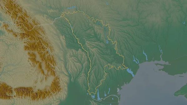 摩尔多瓦地区的轮廓 带有地表水的地形图 3D渲染 — 图库照片