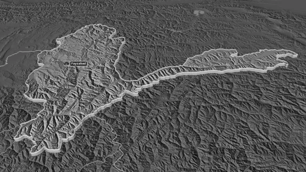 Zoom Badakhshan Province Afghanistan Extruded Oblique Perspective Bilevel Elevation Map — Stock Photo, Image
