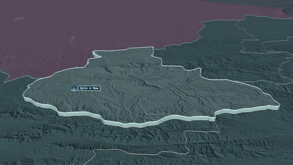 Zoom Badghis Provincia Dell Afghanistan Estruso Prospettiva Obliqua Mappa Colorata — Foto Stock