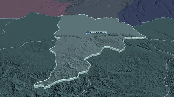 Zoom Balkh Provincia Dell Afghanistan Estruso Prospettiva Obliqua Mappa Colorata — Foto Stock