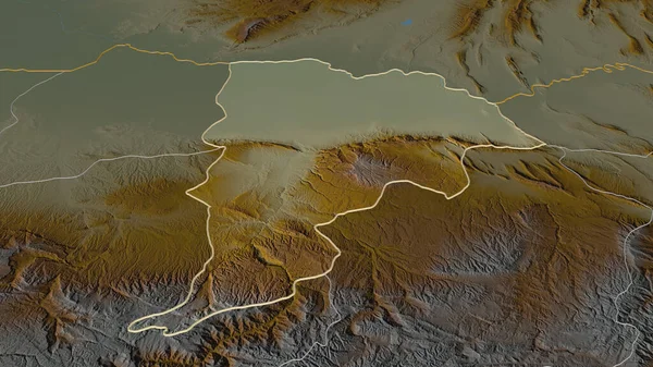 バルフ アフガニスタンの州 にズームアウト概要 嘘の見方だ 地表水と地形救援マップ 3Dレンダリング — ストック写真